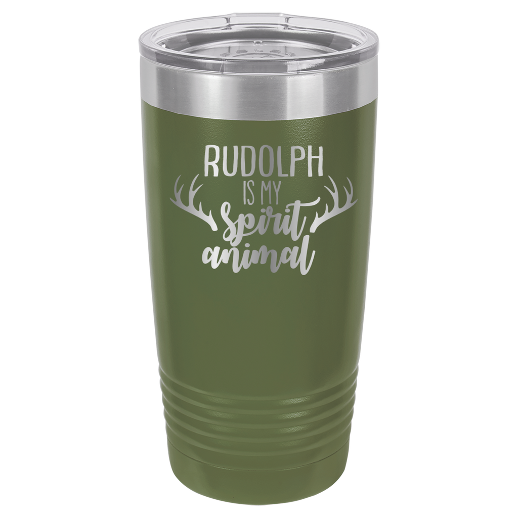 Rudolph Is My Spirit Animal - 20oz Polar Camel Tumbler - Olive Green image