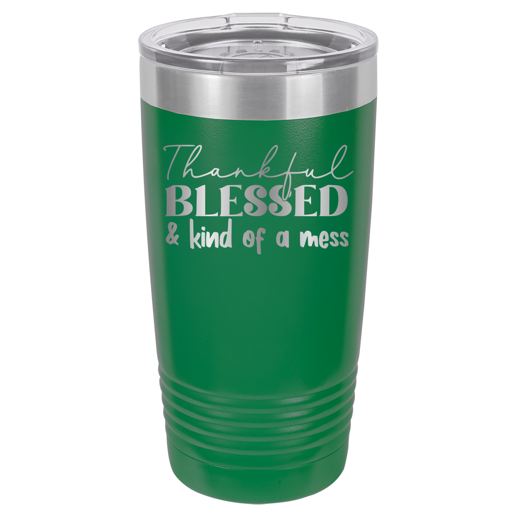 Thankful, Blessed, And Kind Of A Mess - 20oz Polar Camel Tumbler - Green image