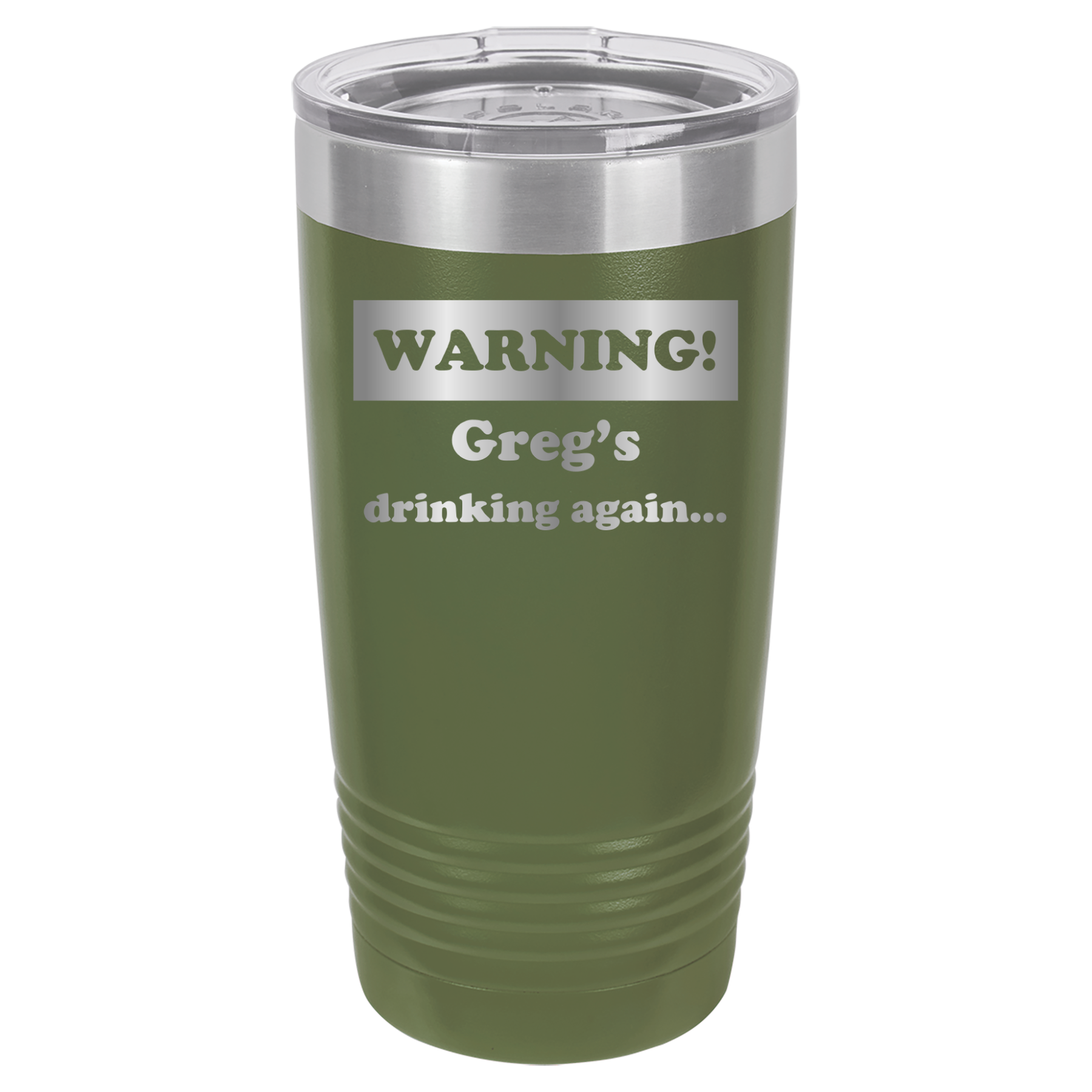 Warning! Drinking Again - 20oz Polar Camel Tumbler - Personalized - Olive Green image