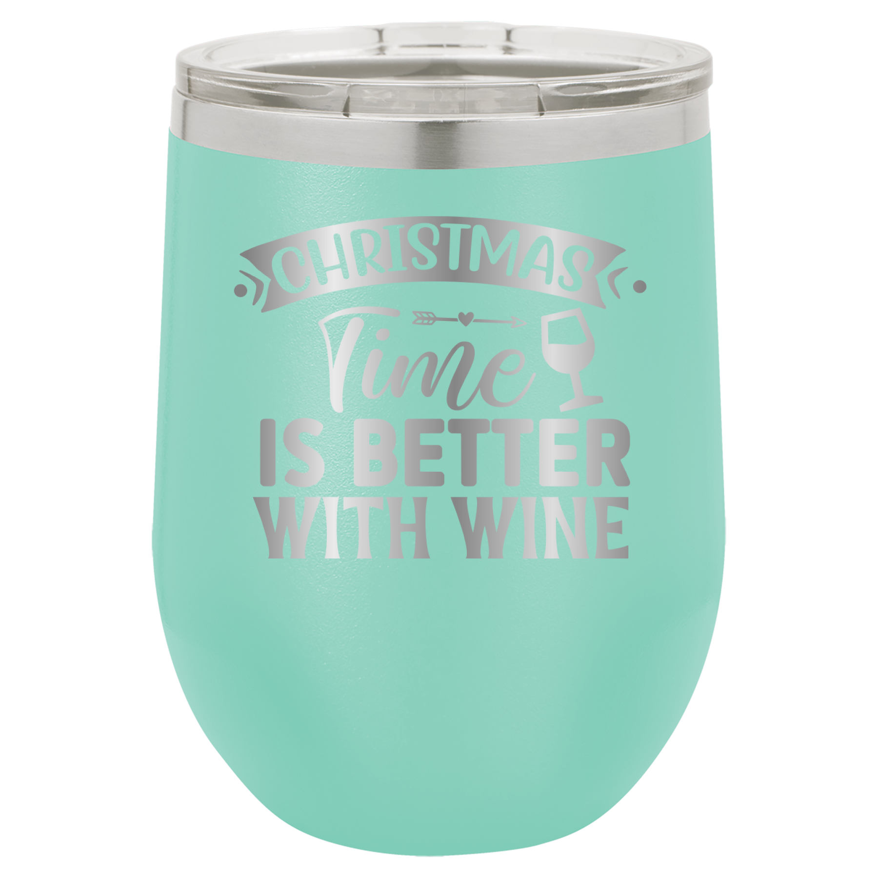 Christmas Time Is Better With Wine - 12oz Polar Camel Wine Tumbler - Teal image