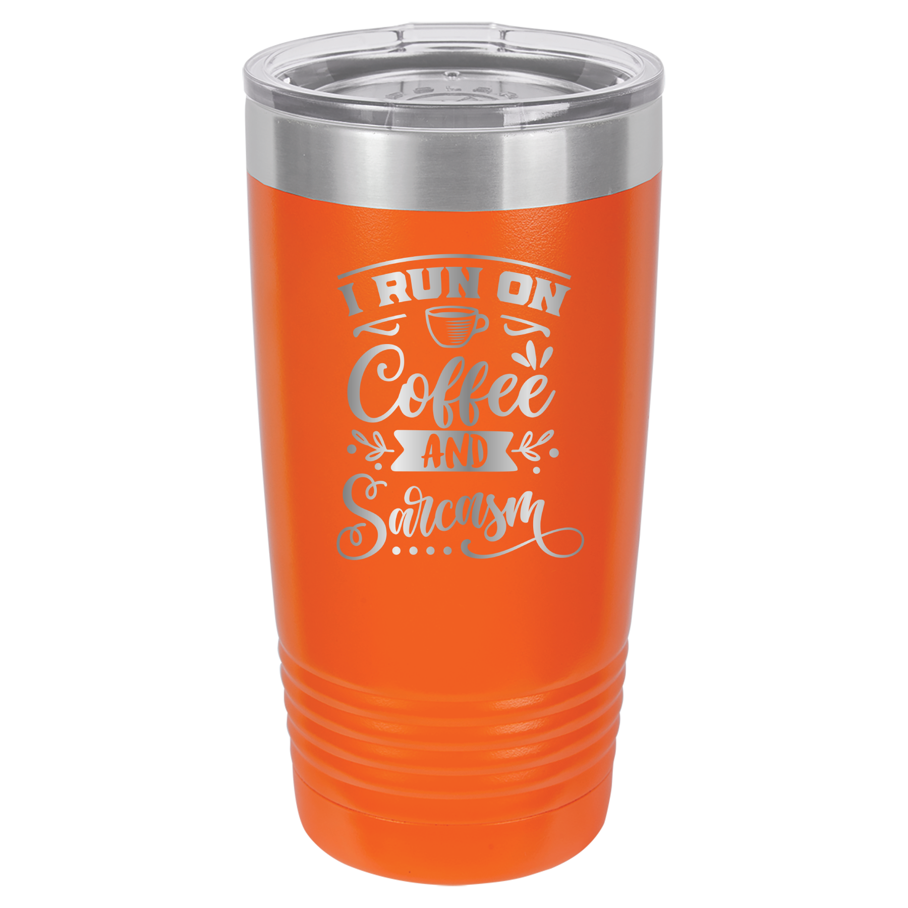 I Run On Coffee and Sarcasm - 20oz Polar Camel Tumbler - Orange image