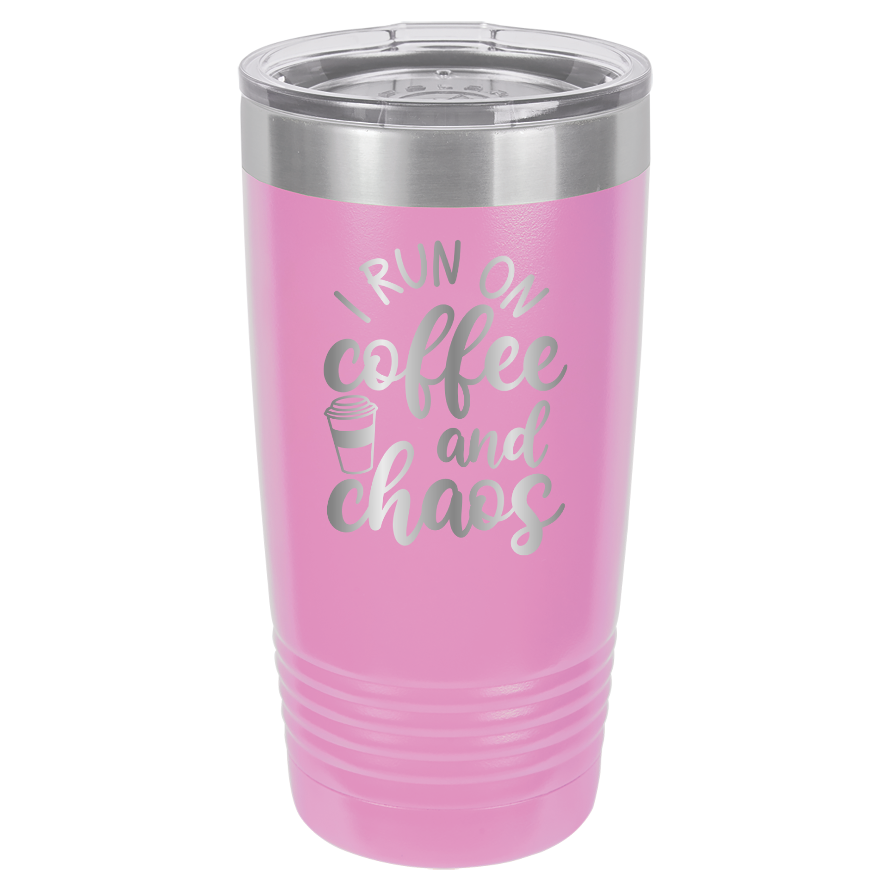 I Run on Coffee and Chaos - 20oz Polar Camel Tumbler - Light Purple image