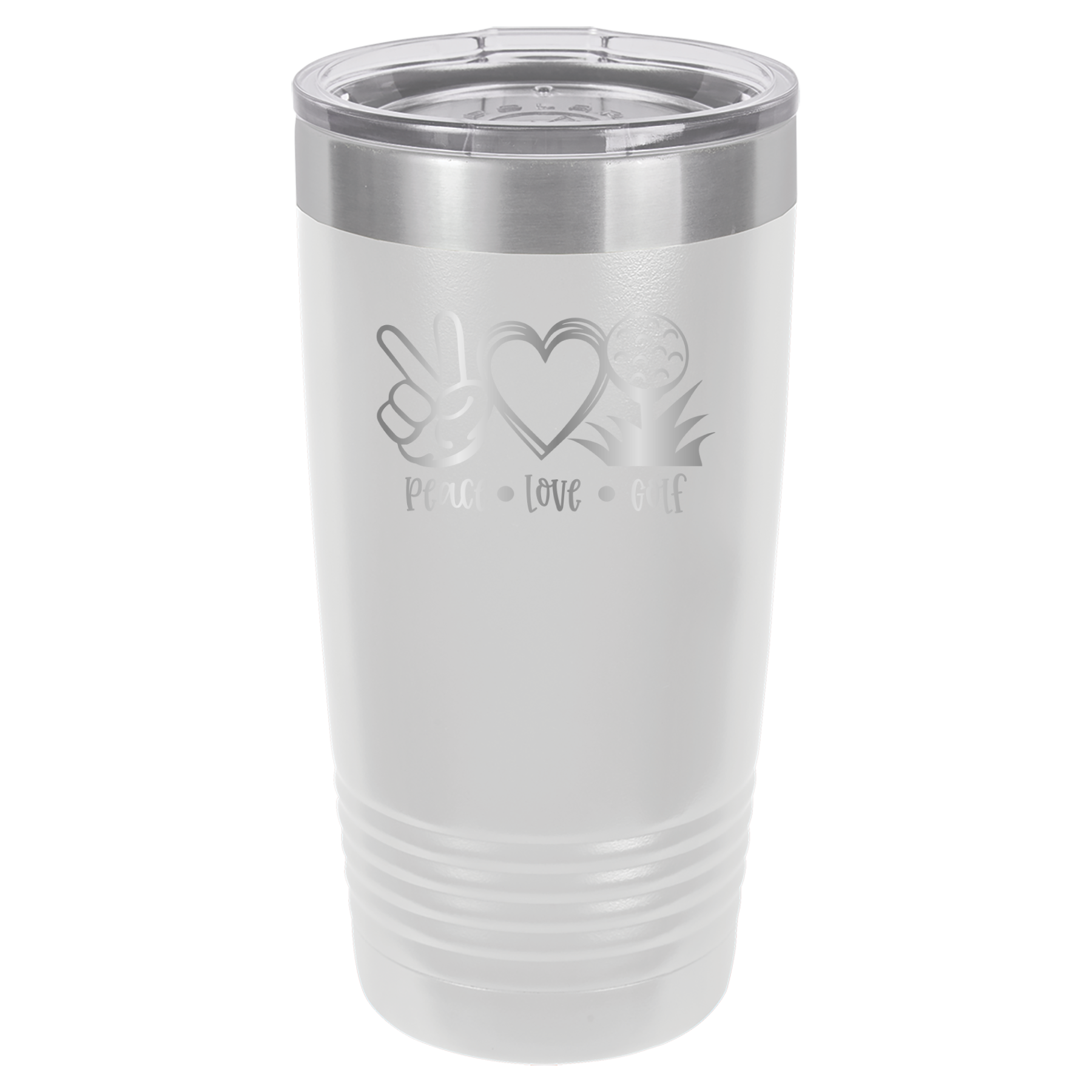 Peace, Love, Golf - 20oz Polar Camel Tumbler - White image