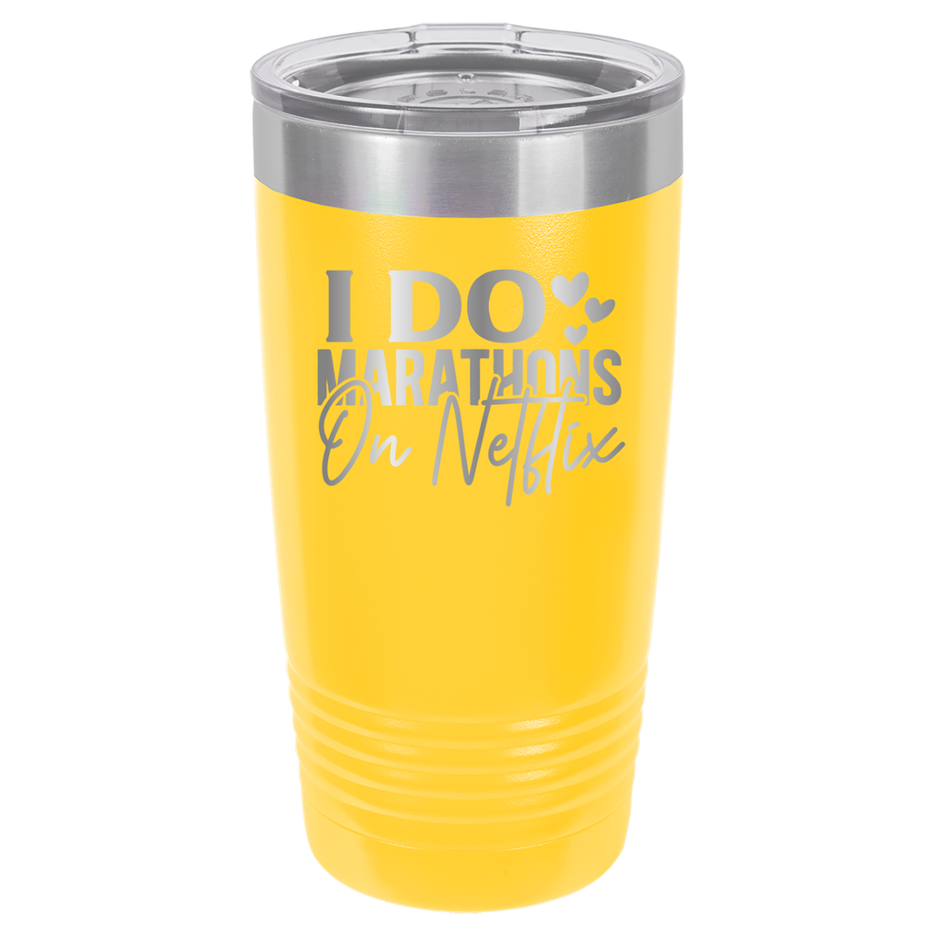 I Do Marathons On Netflix - 20oz Polar Camel Tumbler - Yellow image