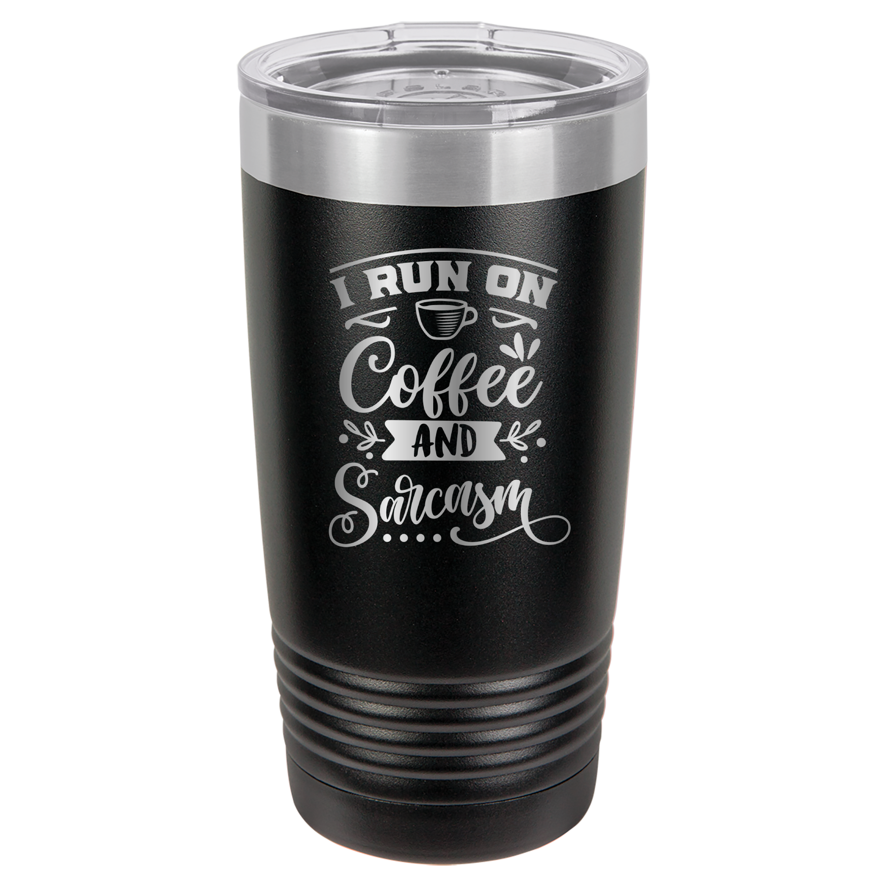 I Run On Coffee and Sarcasm - 20oz Polar Camel Tumbler - Black image
