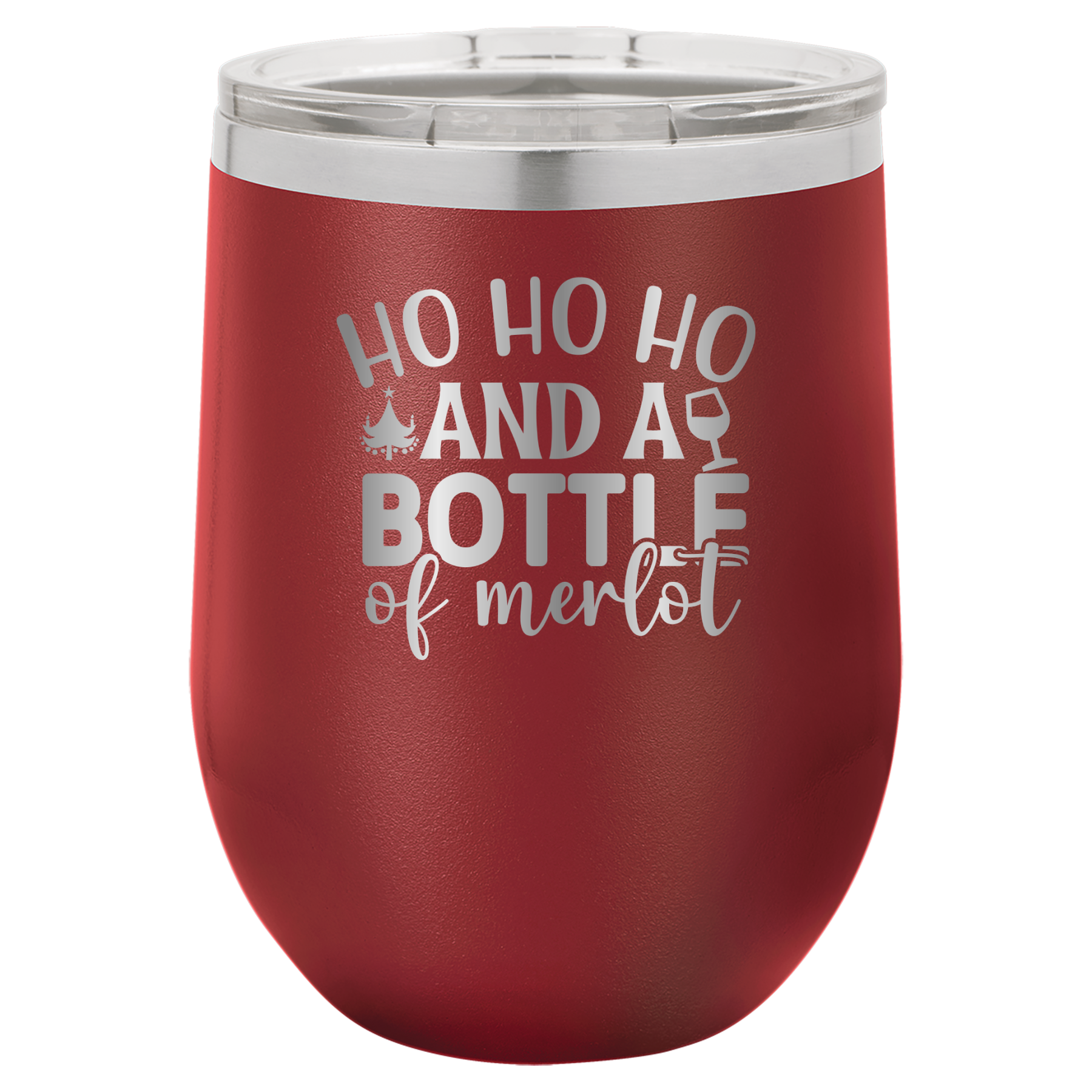 Ho Ho Ho And A Bottle of Merlot - 12oz Polar Camel Wine Tumbler - Maroon image