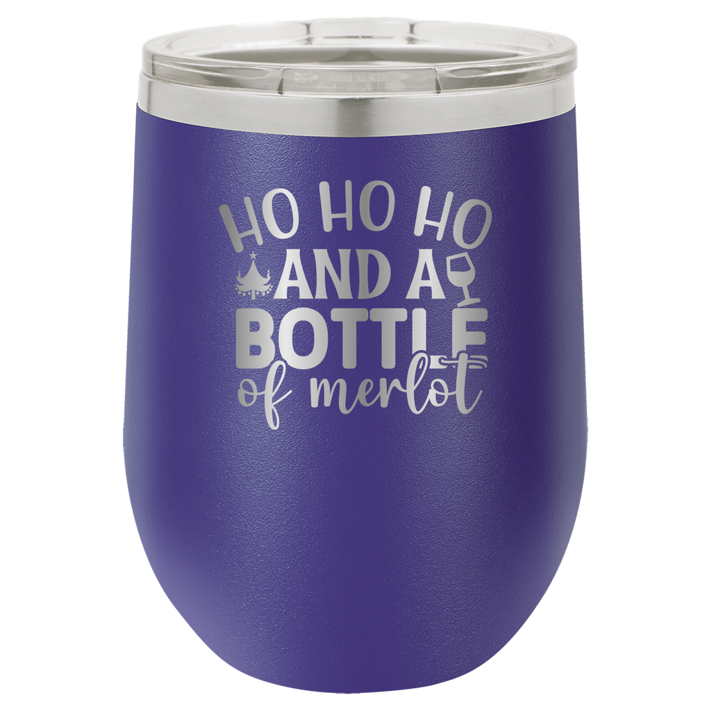 Ho Ho Ho And A Bottle of Merlot - 12oz Polar Camel Wine Tumbler - Purple image
