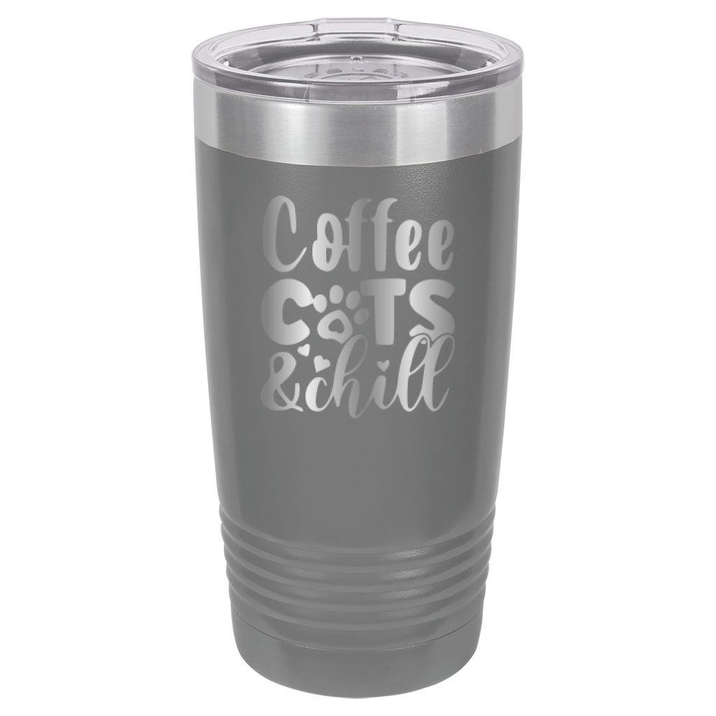 Coffee, Cats, And Chill - 20oz Polar Camel Tumbler - Gray image