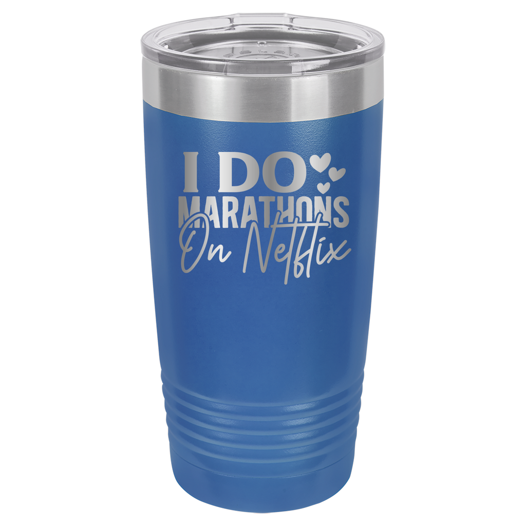 I Do Marathons On Netflix - 20oz Polar Camel Tumbler - Royal Blue image
