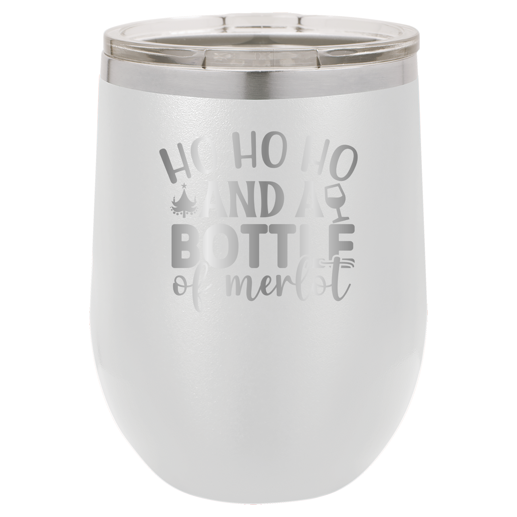 Ho Ho Ho And A Bottle of Merlot - 12oz Polar Camel Wine Tumbler - White image