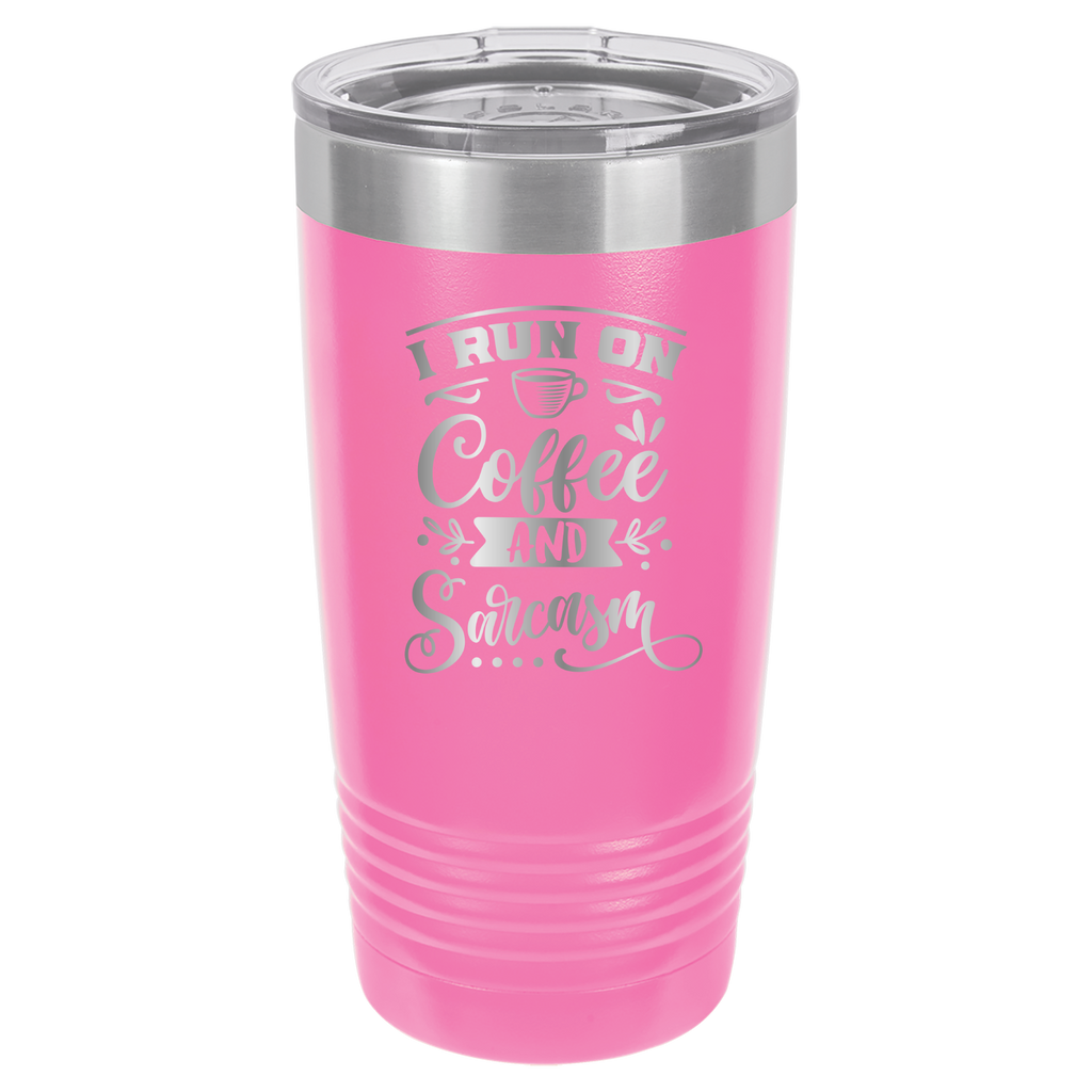 I Run On Coffee and Sarcasm - 20oz Polar Camel Tumbler - Pink image