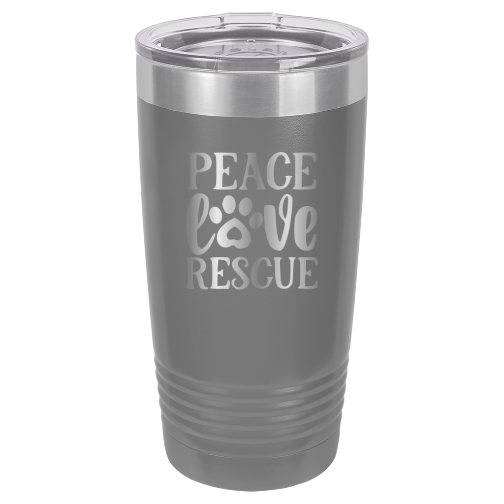 Peace, Love, Rescue - 20oz Polar Camel Tumbler - Gray image