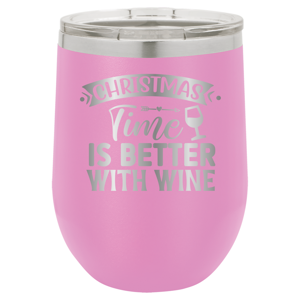 Christmas Time Is Better With Wine - 12oz Polar Camel Wine Tumbler - Light Purple image