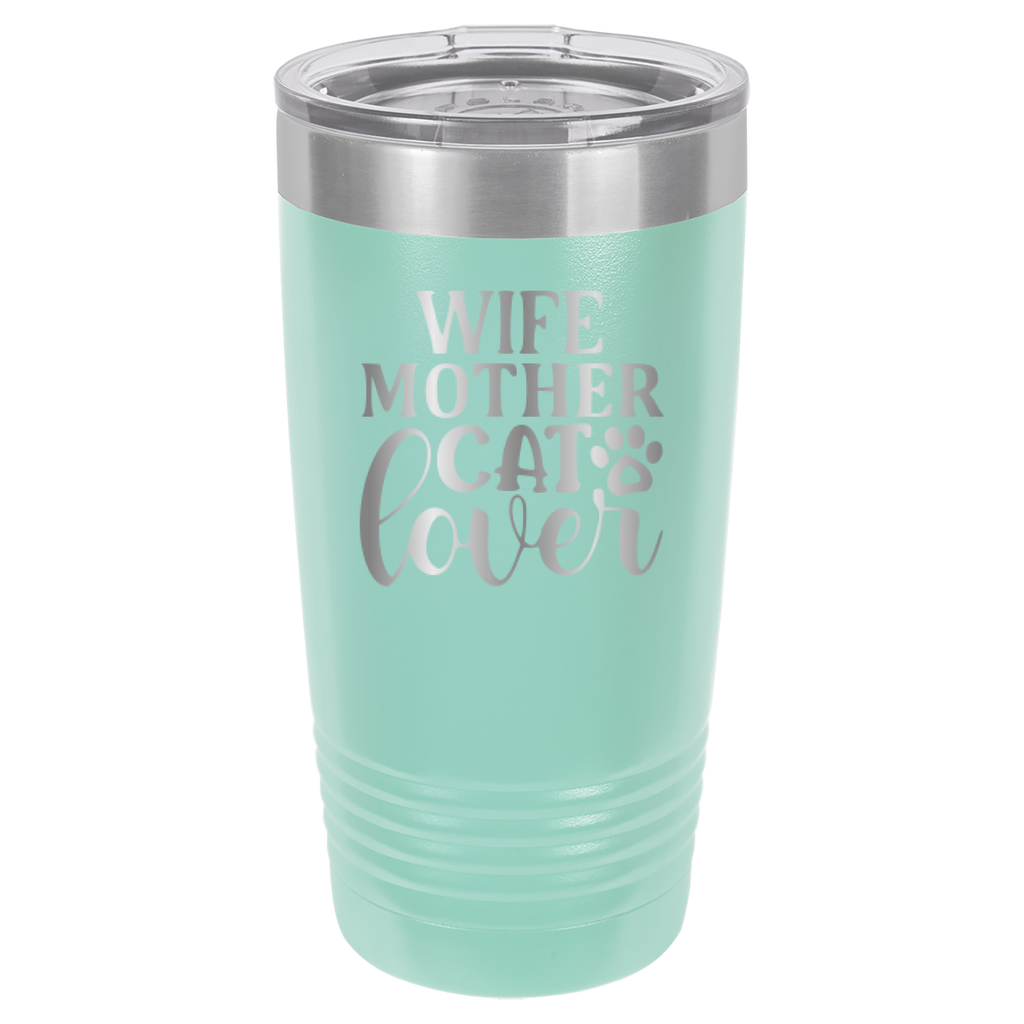 Wife, Mother, Cat Lover - 20oz Polar Camel Tumbler - Teal image