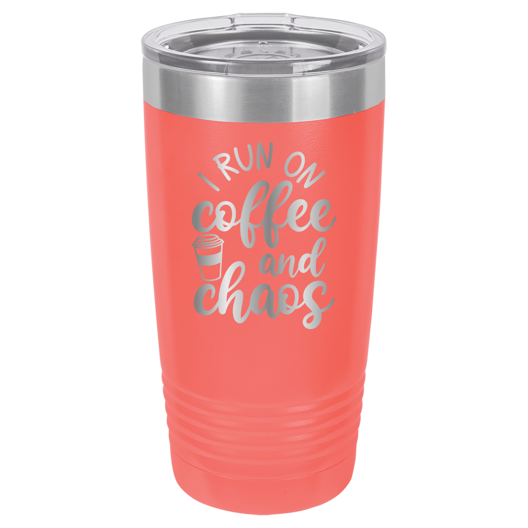 I Run on Coffee and Chaos - 20oz Polar Camel Tumbler - Coral image