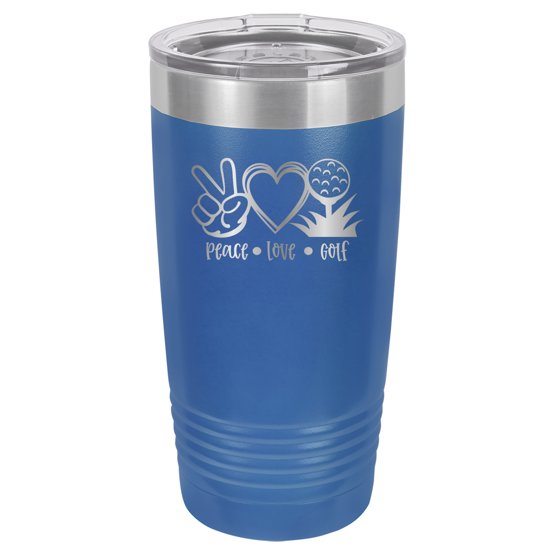 Peace, Love, Golf - 20oz Polar Camel Tumbler - Royal Blue image