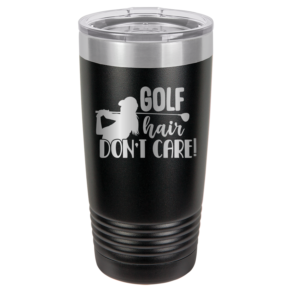 Golf Hair, Don't Care - 20oz Polar Camel Tumbler - Black image