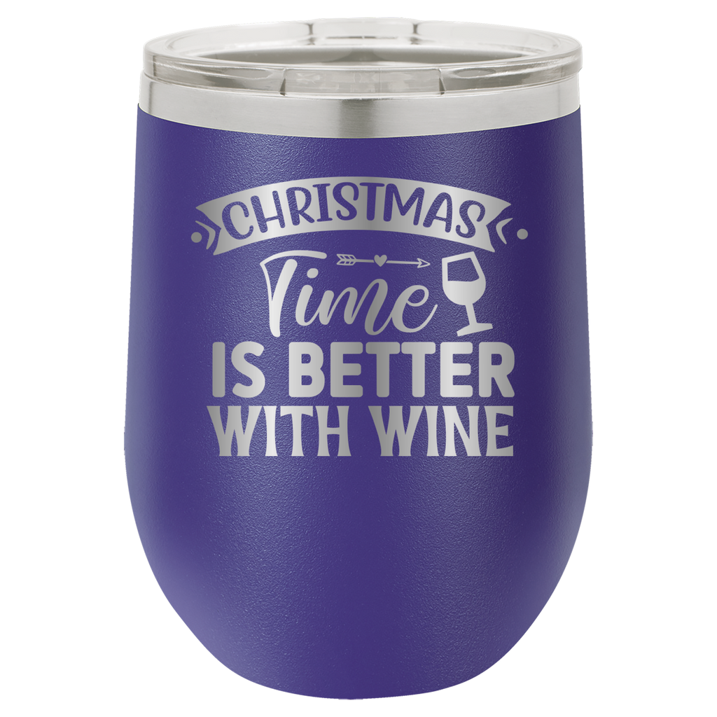 Christmas Time Is Better With Wine - 12oz Polar Camel Wine Tumbler - Purple image