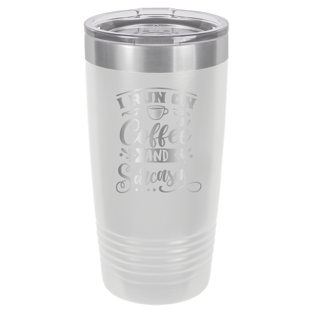 I Run On Coffee and Sarcasm - 20oz Polar Camel Tumbler - White image