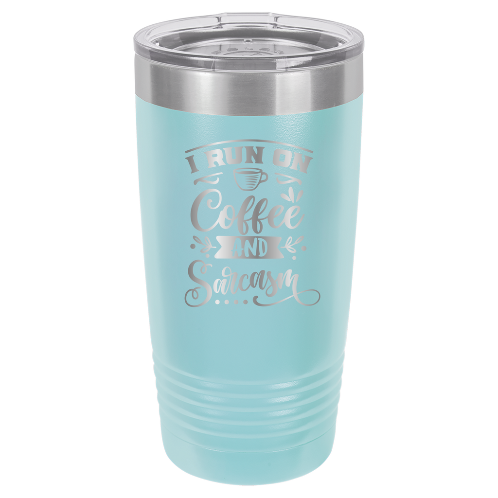 I Run On Coffee and Sarcasm - 20oz Polar Camel Tumbler - Light Blue image