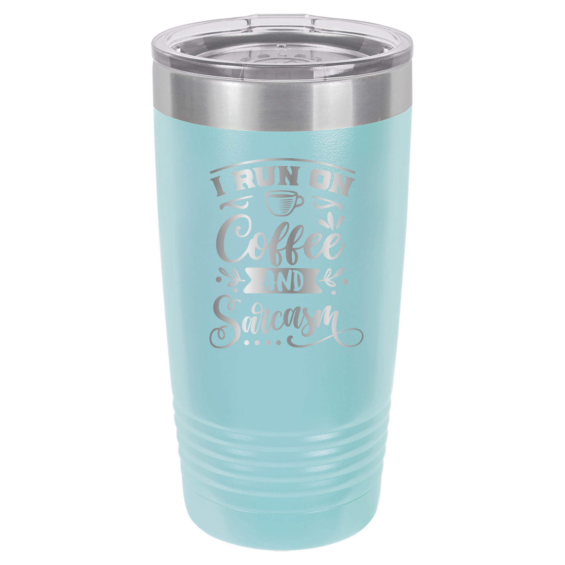 I Run On Coffee and Sarcasm - 20oz Polar Camel Tumbler - Light Blue image