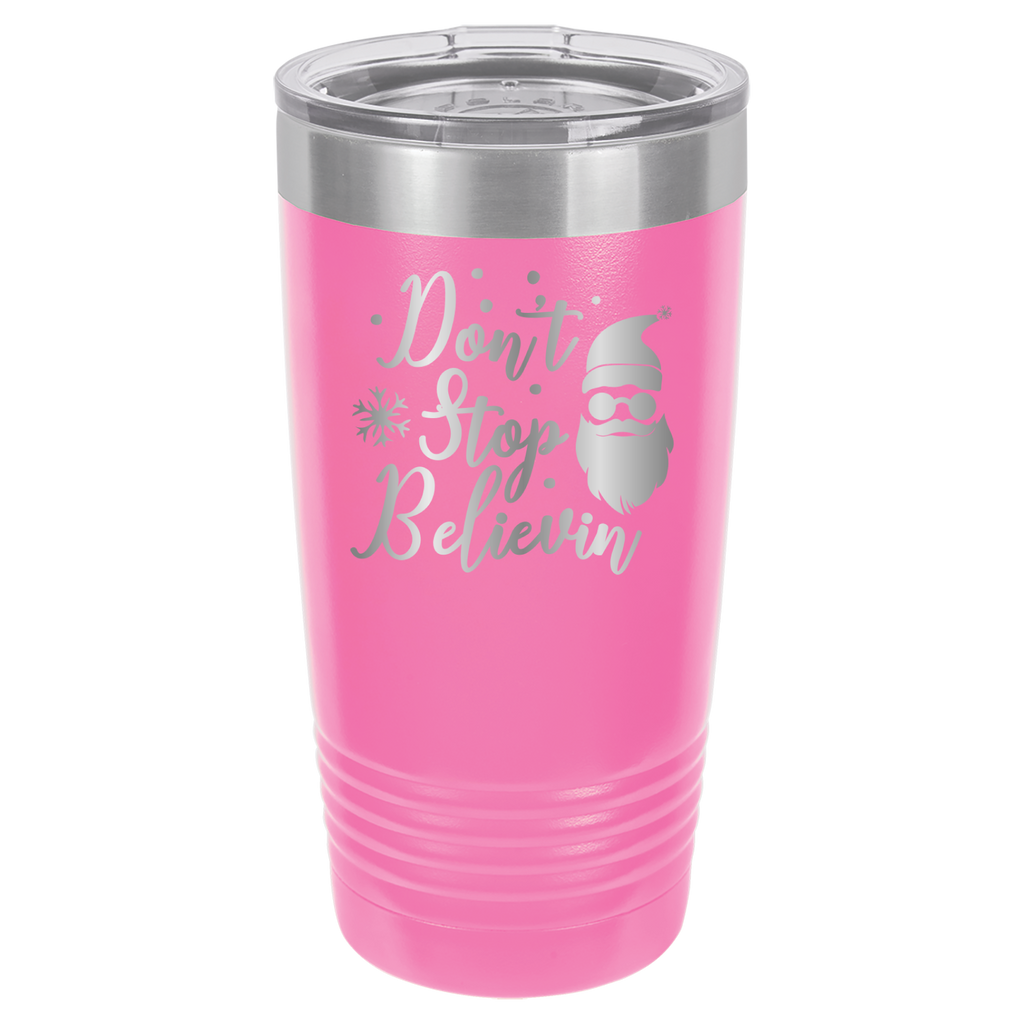 Don't Stop Believin - Santa Claus Christmas - 20oz Polar Camel Tumbler - Pink image