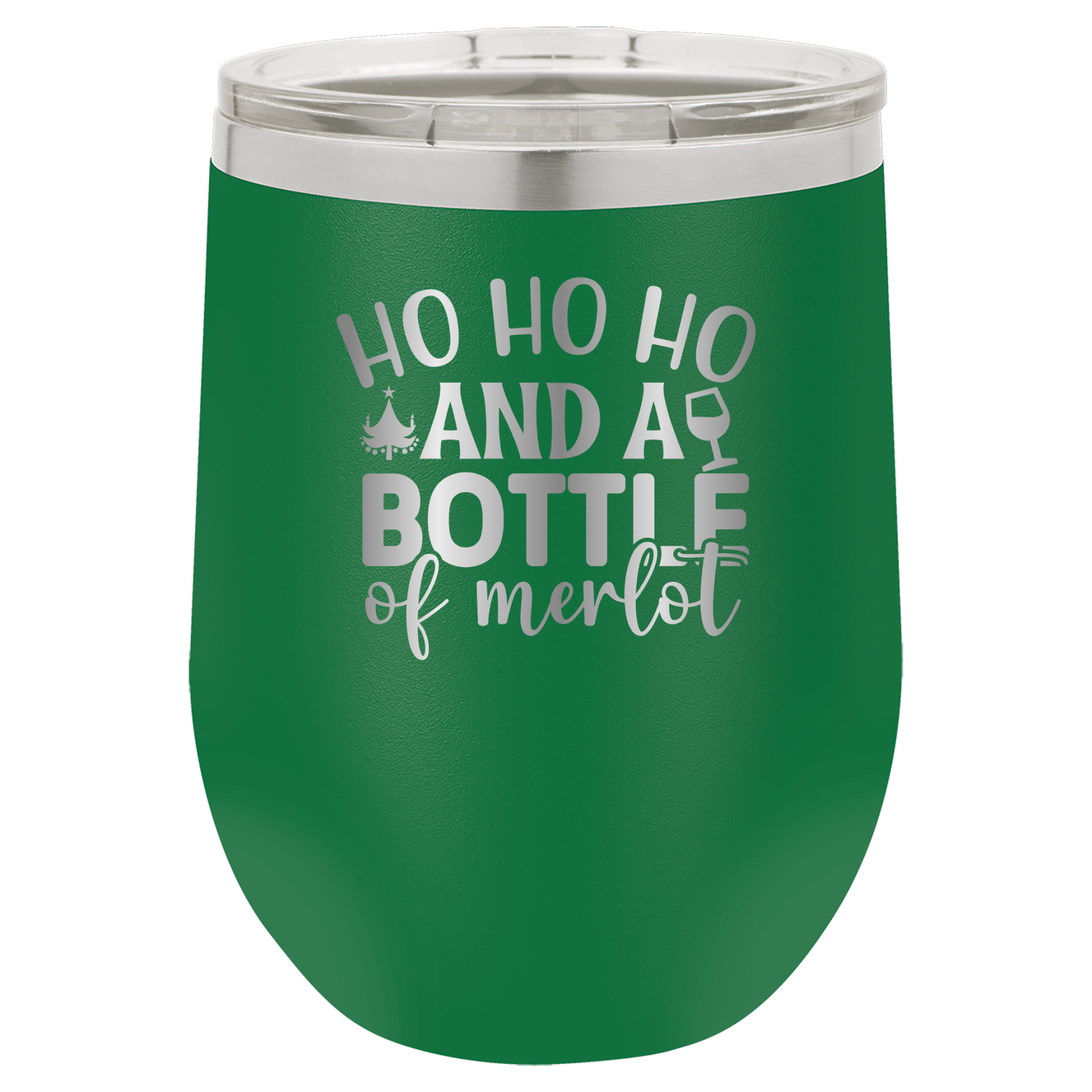 Ho Ho Ho And A Bottle of Merlot - 12oz Polar Camel Wine Tumbler - Green image