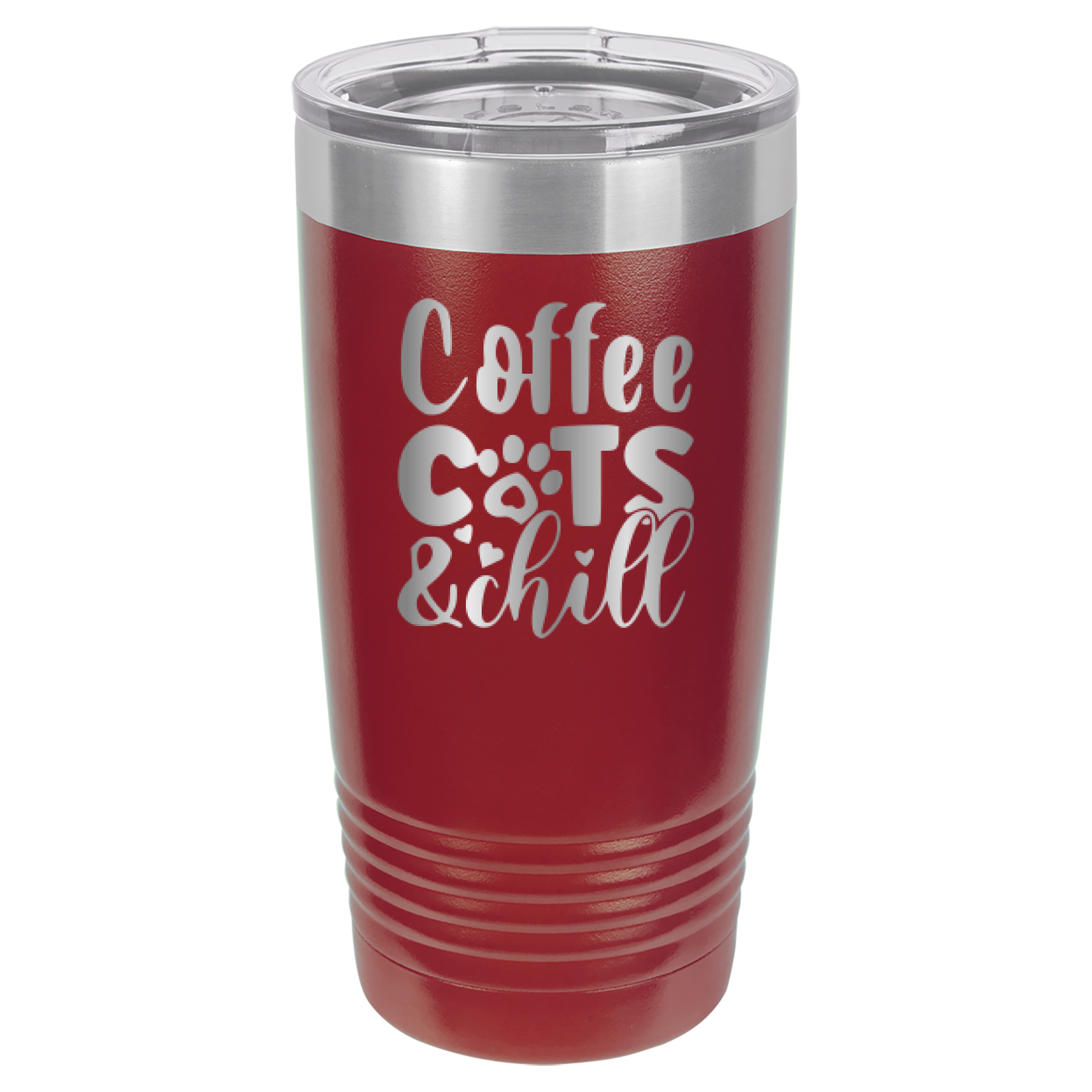 Coffee, Cats, And Chill - 20oz Polar Camel Tumbler - Maroon image