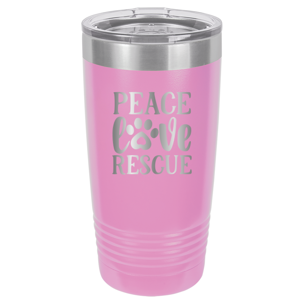 Peace, Love, Rescue - 20oz Polar Camel Tumbler - Light Purple image