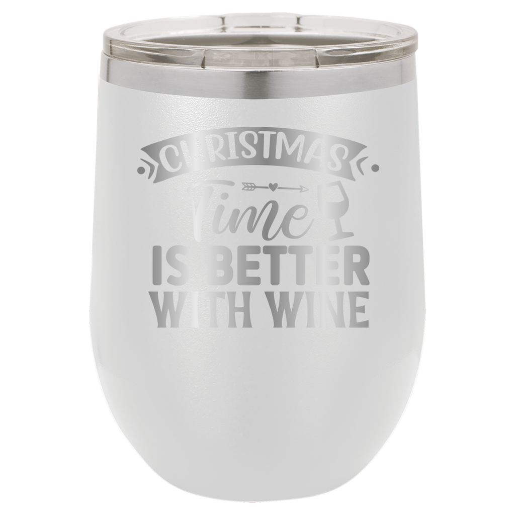 Christmas Time Is Better With Wine - 12oz Polar Camel Wine Tumbler - White image