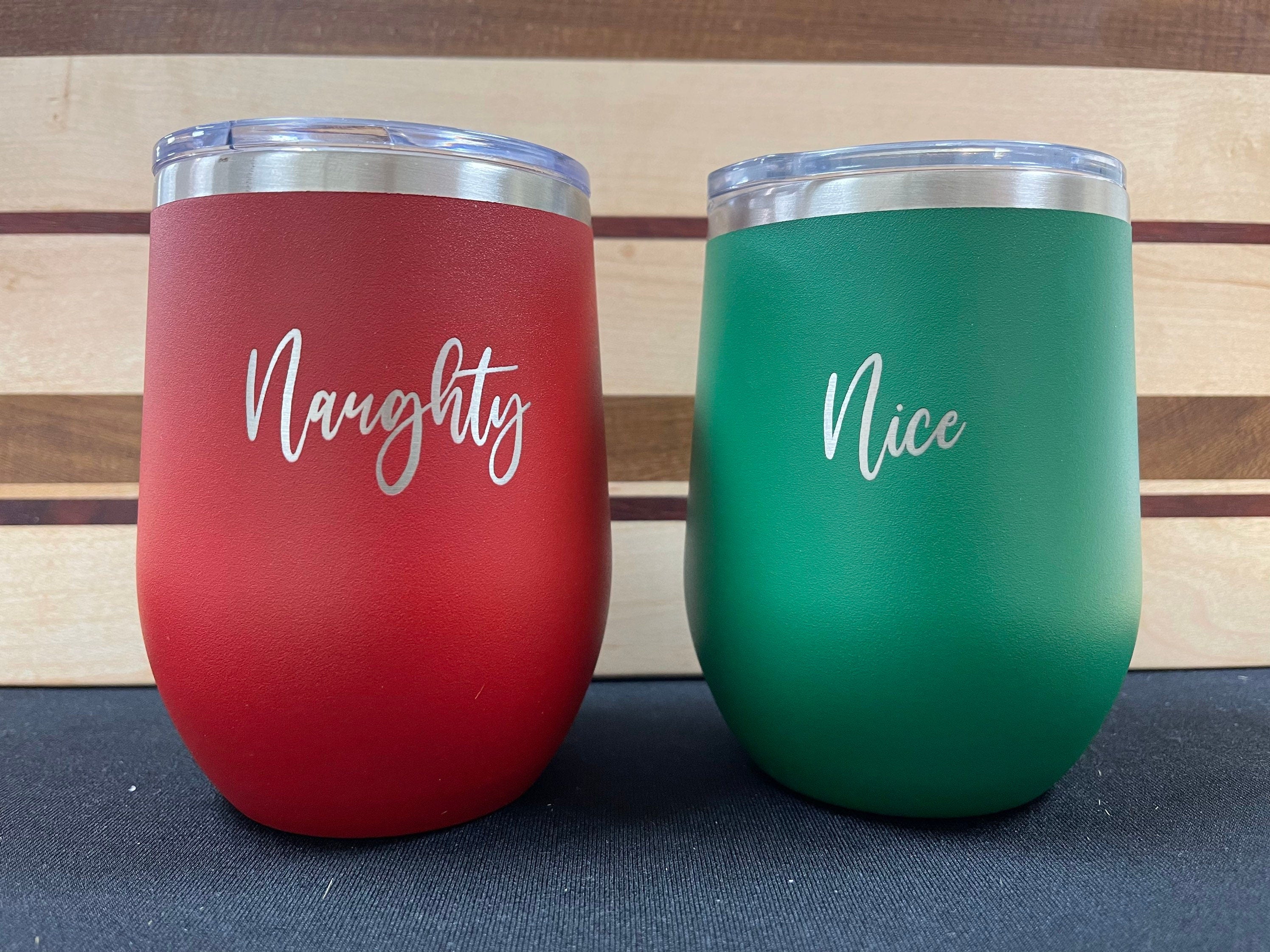Naughty and Nice Stemless Wine Tumbler Set Christmas