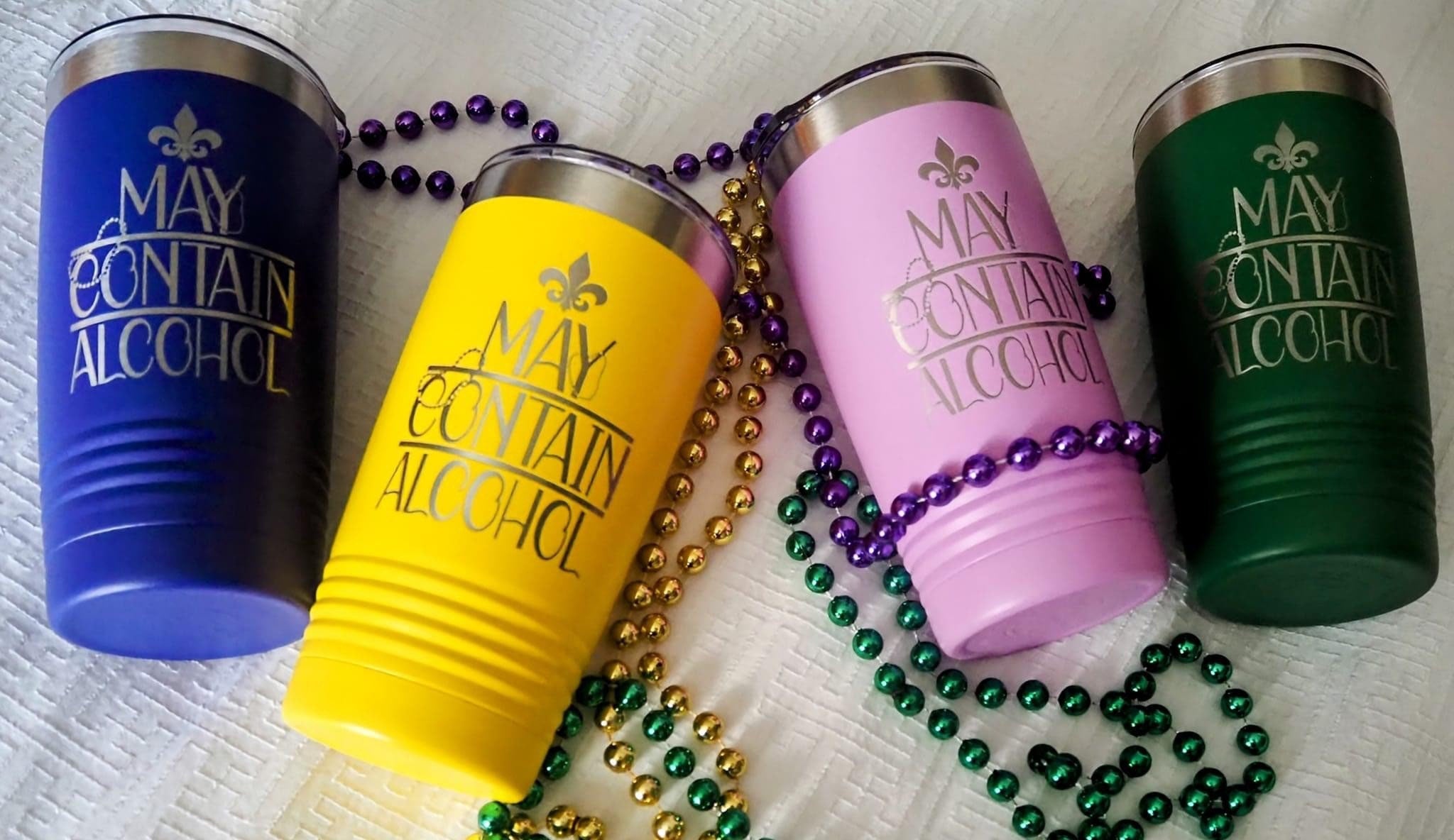 Mardi Gras Tumbler: "May Contain Alcohol" 20oz Polar Camel