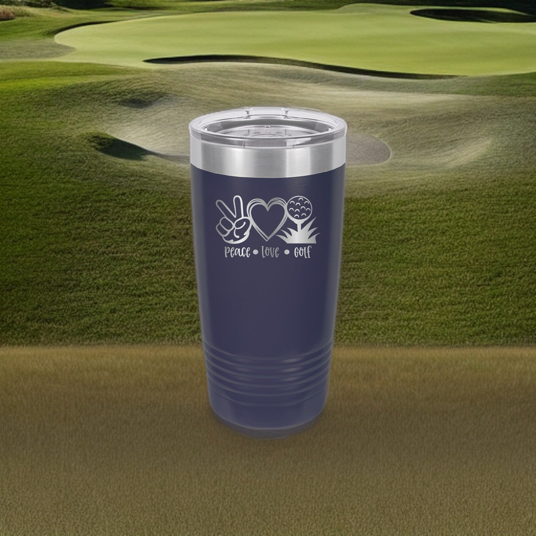 Peace, Love, Golf - 20oz Polar Camel Tumbler - Tee Off with Serenity!